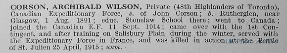 Corson A W Pte Canadian Expeditionary Force Obit