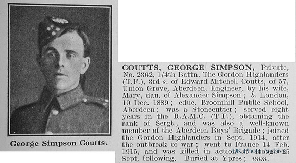 Coutts G S Pte 2362 4th Gordon Highlanders Obit