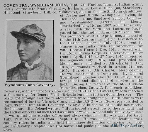 Coventry W J Captain Indian Army Obit