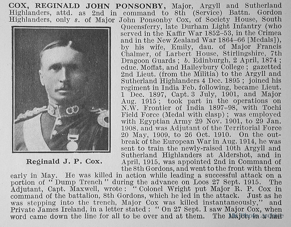 Cox R J P Major Argyll And Sutherland Highlanders Obit Part 1