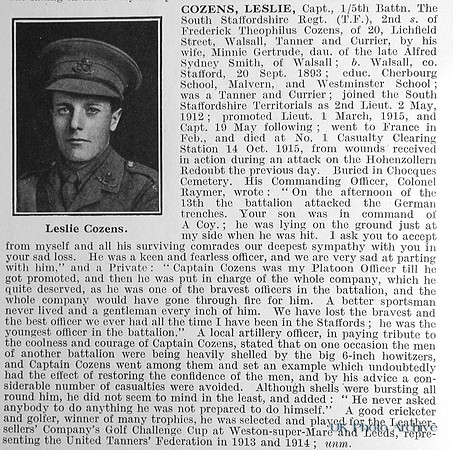 Cozens L Captain 5th South Staffordshire Regiment Obit