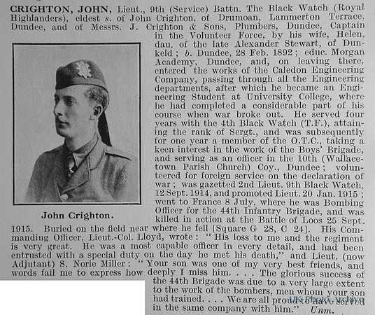 Crighton J Lt 9th Black Watch Obit
