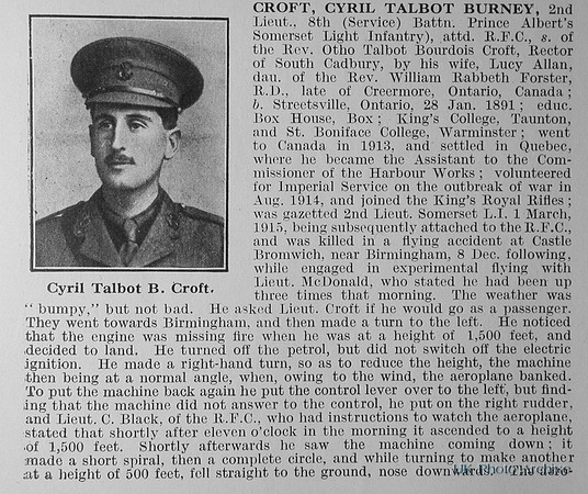 Croft C T B 2nd Lt 8th Somerset Light Infantry Obit Part 1