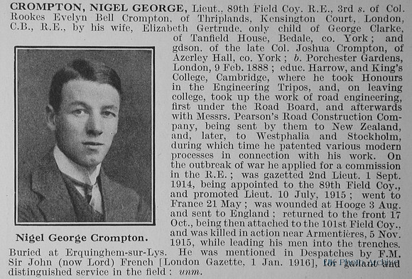 Crompton N G Lt Royal Engineers Obit