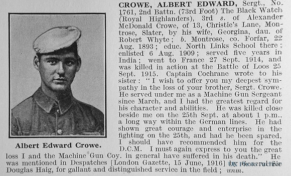 Crowe A E Sergt 1761 2nd Black Watch Obit