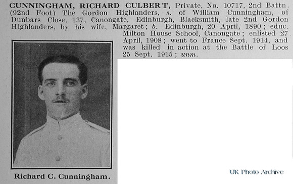 Cunningham R C Pte 10717 2nd Gordon Highlanders Obit