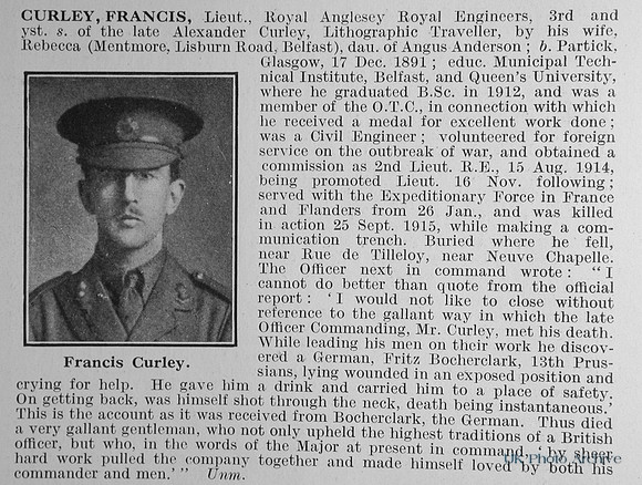 Curley F Lt Royal Engineers Obit
