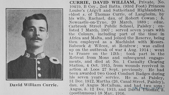 Currie D W Pte 10419 2nd Argyll And Sutherland Highlanders Obit