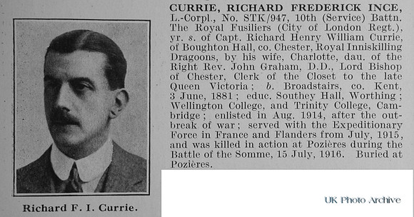 Currie R F I LCpl STK-947 10th Royal Fusiliers Obit
