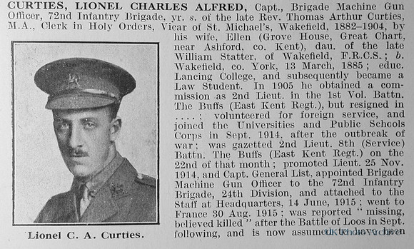 Curties L C A Captain 8th East Kent Regiment Obit Part 1