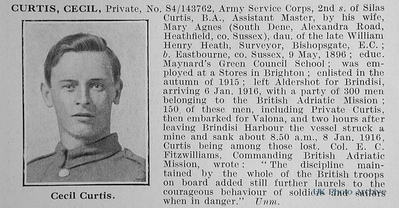 Curtis C Pte S4-143762 Army Service Corps Obit