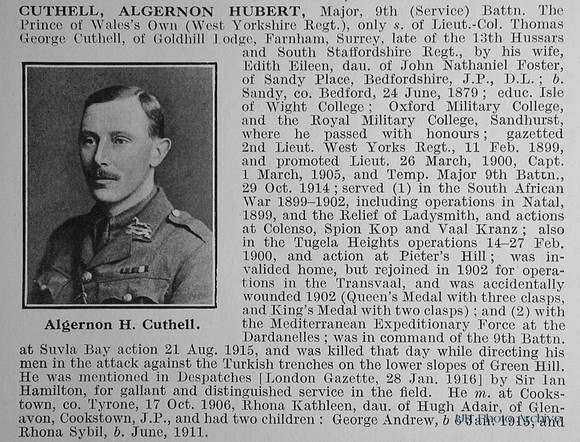 Cuthell A H Major 9th West Yorkshire Regiment Obit
