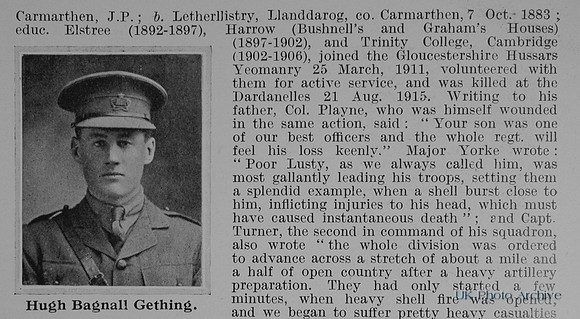 Gething H B 2nd Lt Royal Gloucestershire Hussars Obit Part 2
