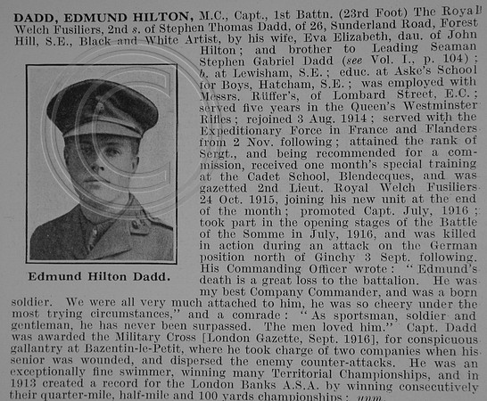 Dadd E H Captain MC 1st Royal Welsh Fusiliers Obit