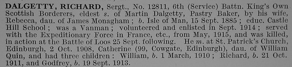 Dalgetty R Sergt 12811 8th Kings Own Scottish Borderers Obit