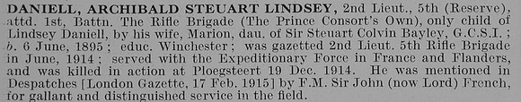 Daniell A S L 2nd Lt 1st Rifle Brigade Obit