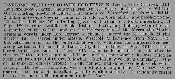 Darling W O F Lt 1st Royal Irish Rifles Obit