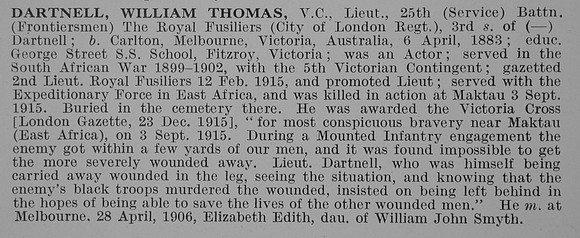 Dartnell W T Lt VC 25th Royal Fusiliers Obit