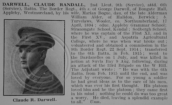 Darwell C R 2nd Lt 9th Attd 6th Border Regiment Obit