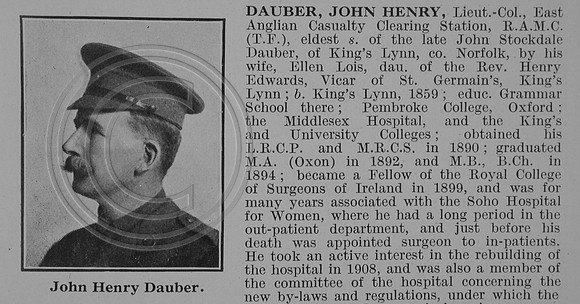 Dauber J H Lt Col Royal Army Medical Corps Obit Part 1