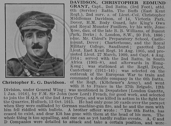 Davidson C E G Captain 2nd Attd 6th East Kent Regiment Obit Part 1