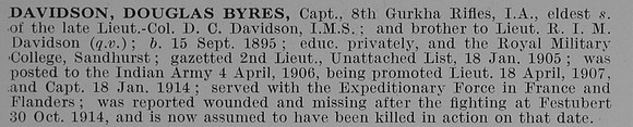 Davidson D B Captain Indian Army Obit