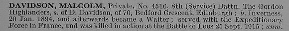 Davidson M Pte 4516 8th Gordon Highlanders Obit