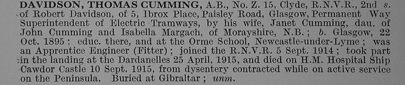 Davidson T C AB Z15 Royal Naval Volunteer Reserve Obit
