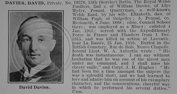 Davies D Pte 19376 13thRoyal Welsh Fusiliers Obit