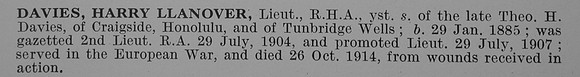 Davies H L Lt Royal Horse Artillery Obit