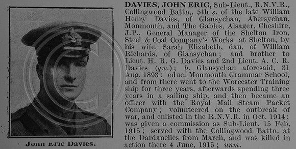 Davies J E Sub Lt Collingwood Btn RNVR Obit