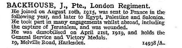 Backhouse J Pte London Regiment