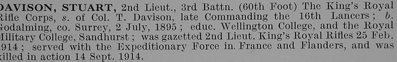 Davison S 2nd Lt 3rd Kings Royal Rifle Corps