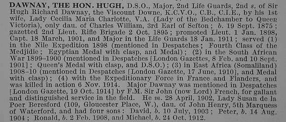 Dawnay H Major The Hon DSO 2nd Life Guards Obit