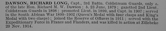 Dawson R L Captain 3rd Coldstream Guards Obit