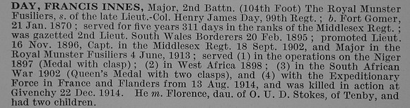 Day F I Major 2nd Royal Munster Fusiliers Obit