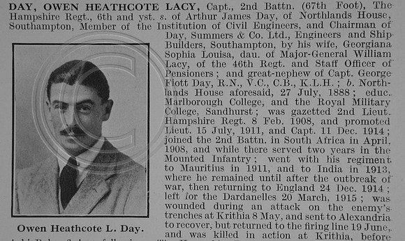 Day O H L Captain 2nd Hampshire Regiment Obit