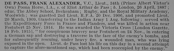 De Pass F A Lt VC Indian Army Obit