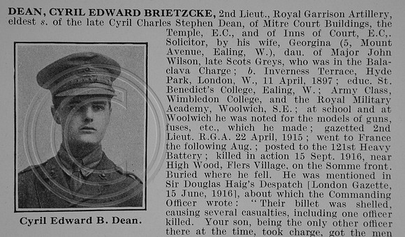Dean C E B 2nd Lt Royal Garrison Artillery Obit Part 1
