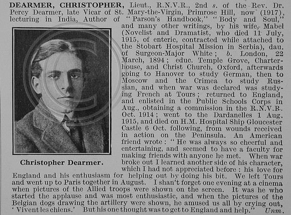Dearmer C Lt Public School Corps And RNVR Obit