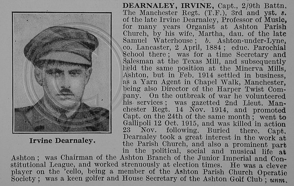 Dearnaley I Captain 9th Manchester Regiment Obit