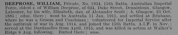 Deeprose W Pte 1934 15th AIF Obit