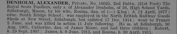 Denholm A Pte 16025 2nd Royal Scots Fusiliers Obit