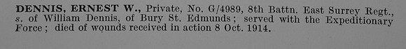 Denis E W Pte G/4989 8th East Surrey Regiment Obit