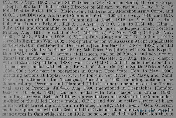 Grierson J M Lt Col Sir KCB CVO CMG General Staff Obit Part 2 De Ruvignys Roll Of Honour Vol 1