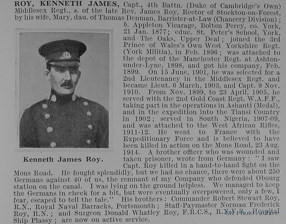 Roy K J Captain 4th Middlesex Regiment Obit 1 De Ruvignys Roll Of Honour Vol 1