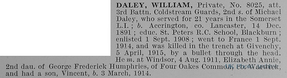 Daley W Pte 8025 3rd Coldstream Guards Obit