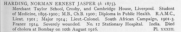 Harding N E J Lt Col Royal Army Medical Corps Obit