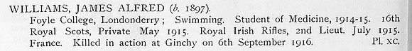 Williams J A 2nd Lt Royal Irish Rifles Obit