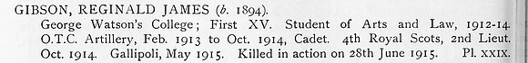 Gibson R J 2nd Lt 4th Royal Scots Obit